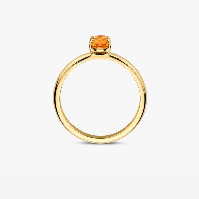 14k geelgouden ring met ronde oranje citrien solitair steen.