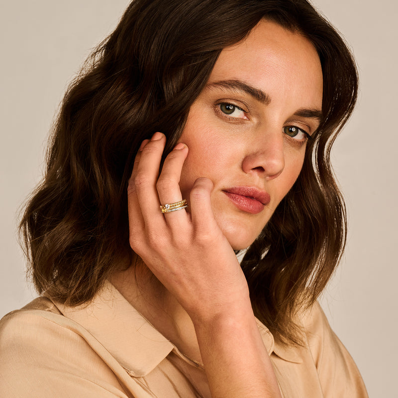 Bicolor goud ring met citrien in 14k geelgoud en wit goud, grote aanschuifring.