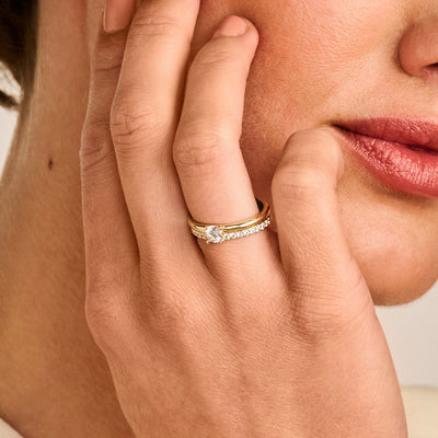 14ct Yellow Gold Half Eternity Ring with pavé setting