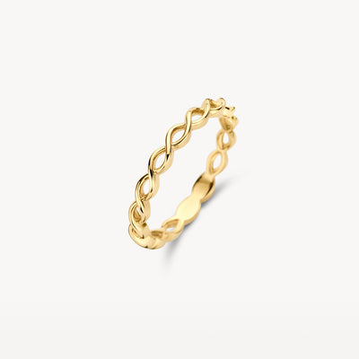 Ring 1245YGO van 14k geelgoud met een patroon van verbonden cirkels.