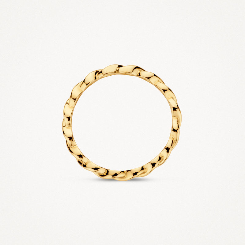 14k goud ring met gedraaide design en glanzende afwerking.