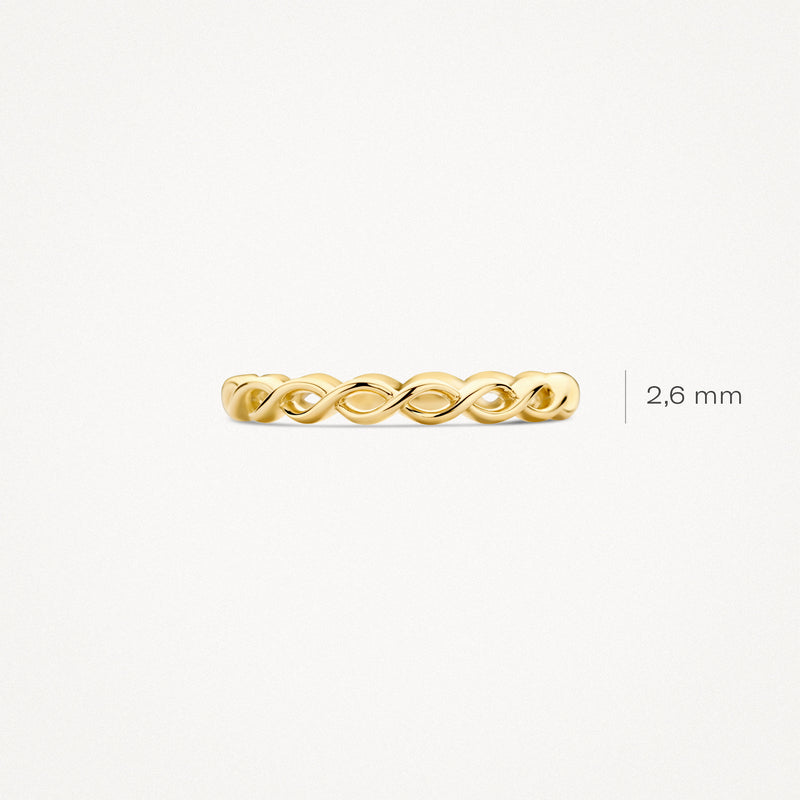 14k geelgouden ring met gedraaide detail, 2,6 mm breedte.