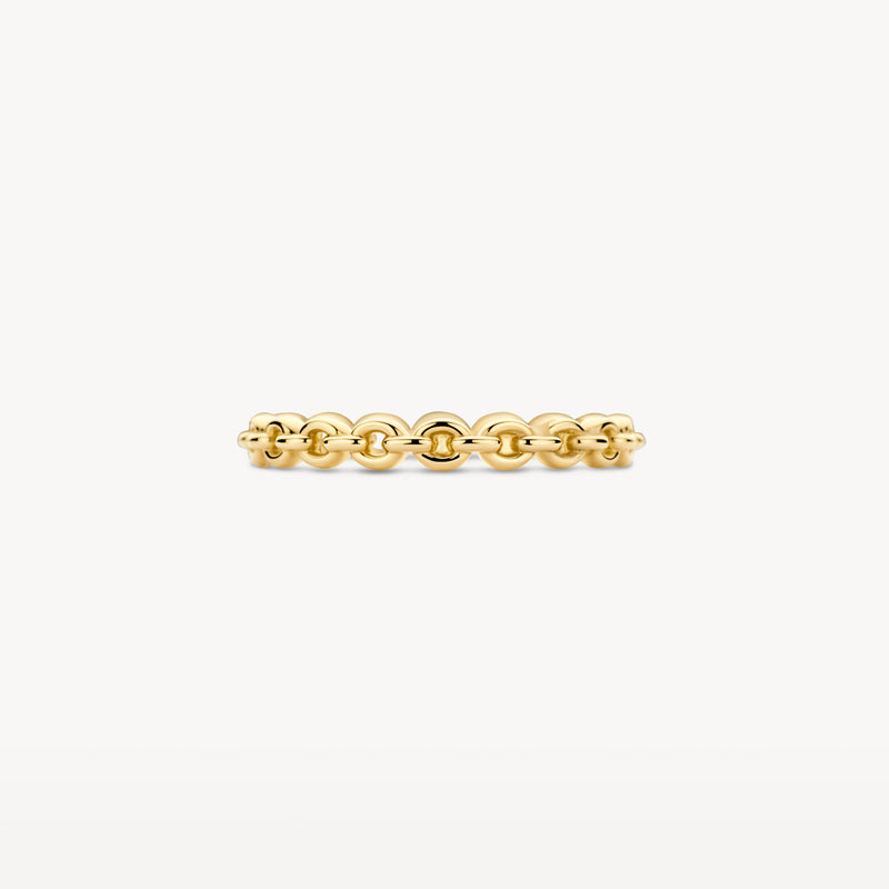 Dunne schakelring van 14k geelgoud met glanzende afwerking.