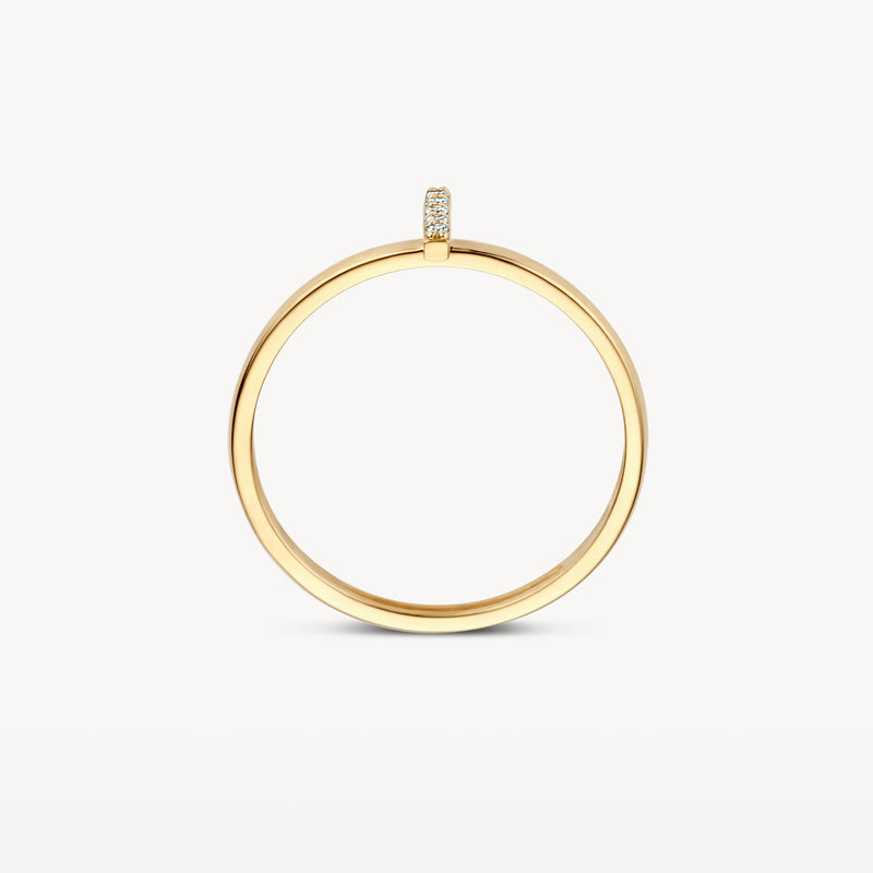14k geelgouden aanschuifring met kleine zirkonia bovenop.