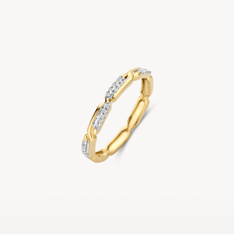 Bague bicolore en Or jaune et blanc 14k, sertie de petits zirconias, taille 54.