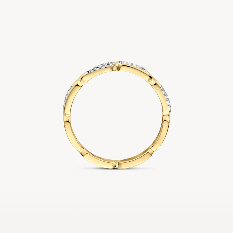 Bicolor ring met 14k geel goud en 14k wit goud, ingelegd met zirkonia's.
