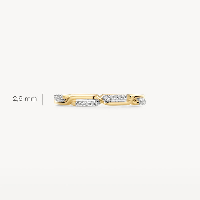 Bague clou en or jaune et blanc 14k avec Zircone et largeur de 2,6 mm.