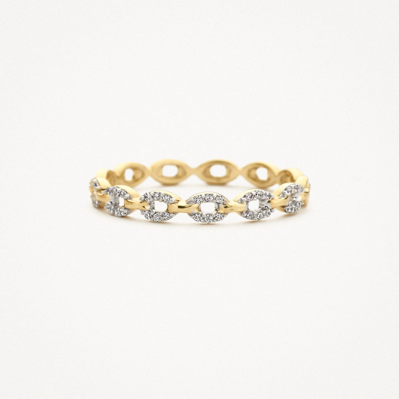 Bague bicolore avec or jaune et blanc 14k et zircone en maillons ronds.