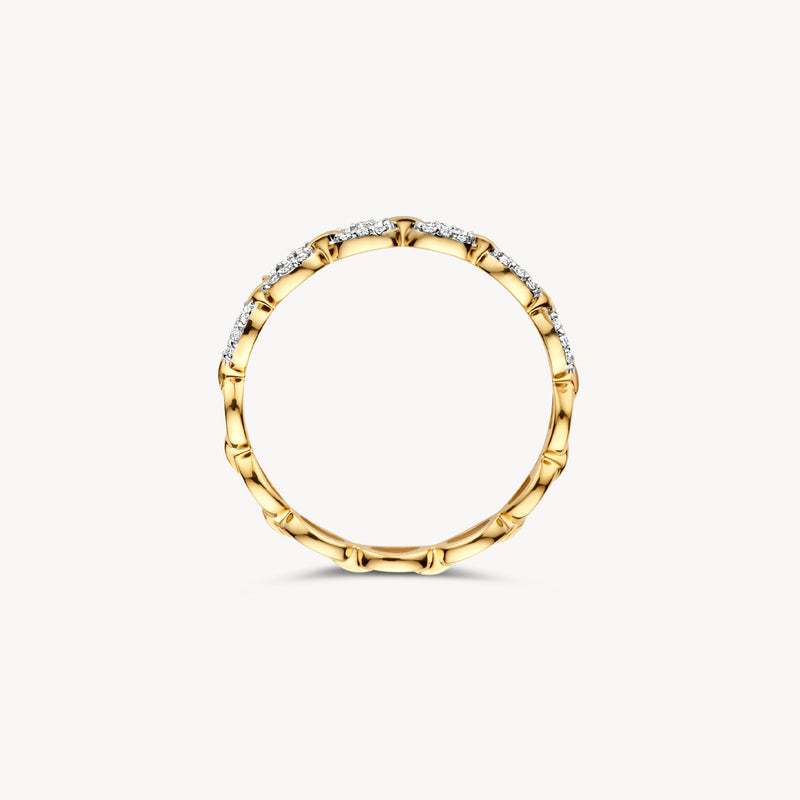 Ring 1257BZI van 14k geel en witgoud met kleine zirkonia rondom.