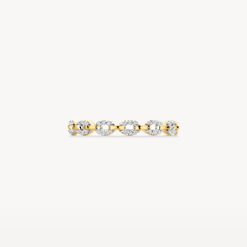 Bague à enfiler bicolore en Or jaune 14k et blanc 14k avec pierres de Zircone.