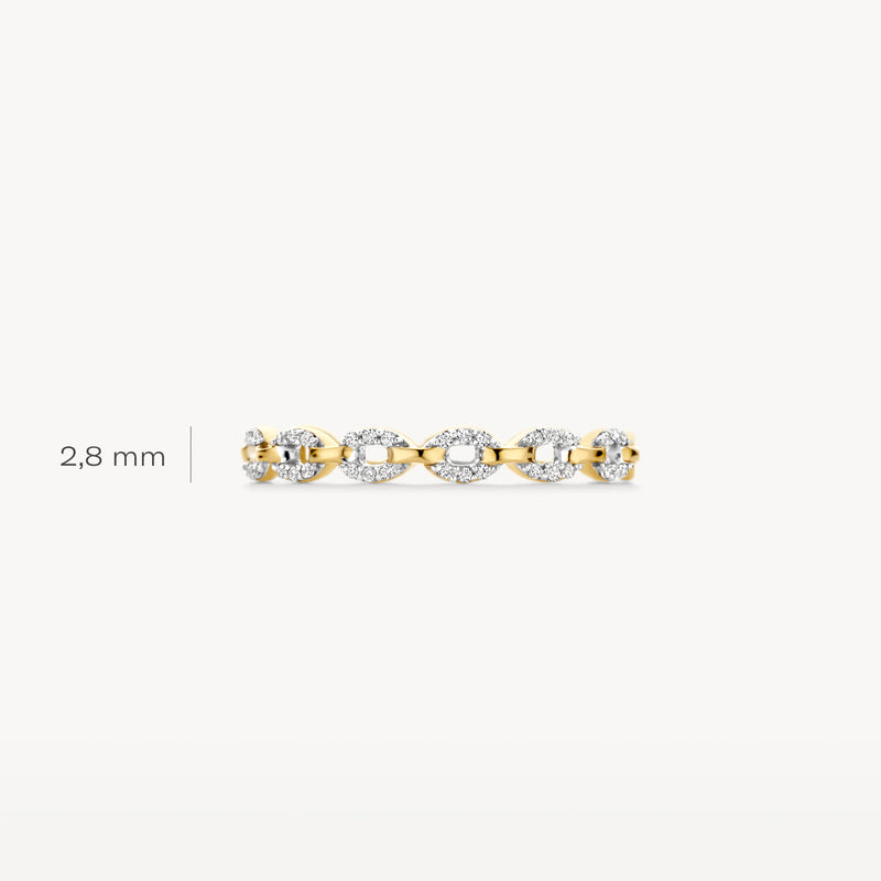 Bicolor ring met schakels van 14k geel goud en 14k wit goud, 2,8 mm breed.