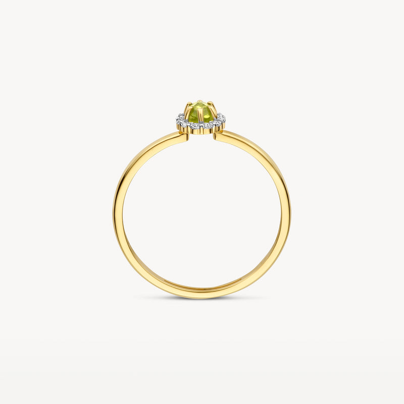 Bague en or jaune 14k avec péridot rond et sertissage haut.