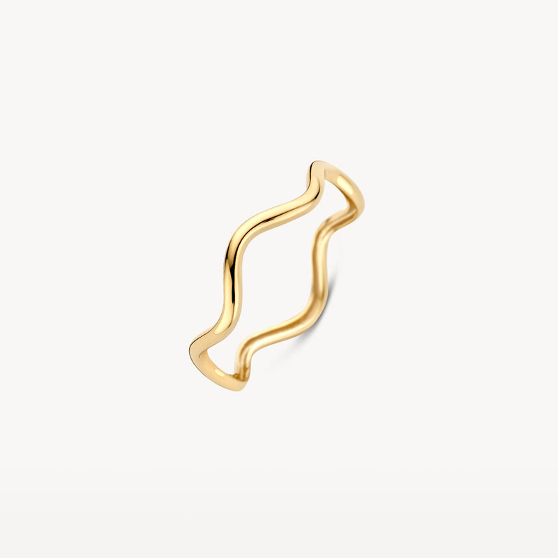 Dunne golvende ring van 14k geel goud met open ontwerp.