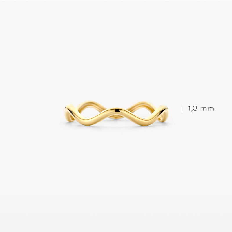 14k geelgouden aanschuifring met golvend design, 1,3 mm breedte.