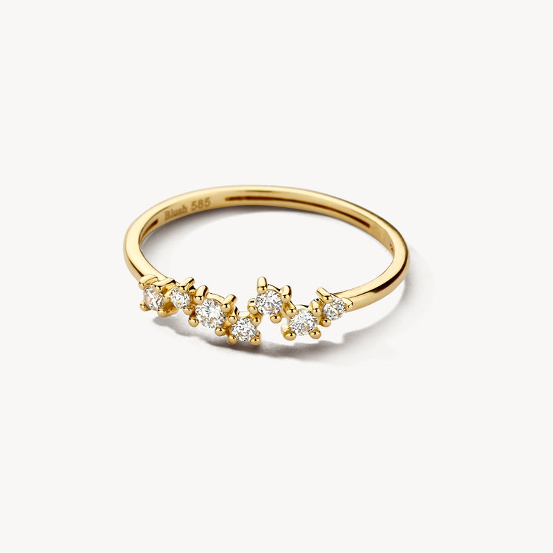 14k gouden ring met constellatie zetting van zirkonia