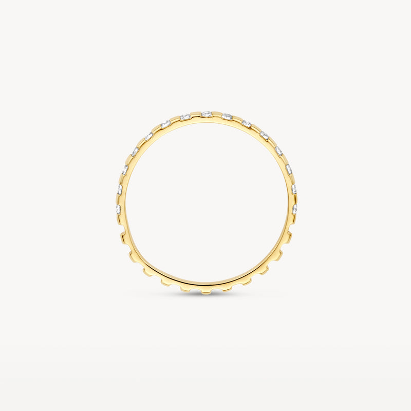 Dunne ring van 14k goud met kleine zirkonia rondom in een fijne setting.