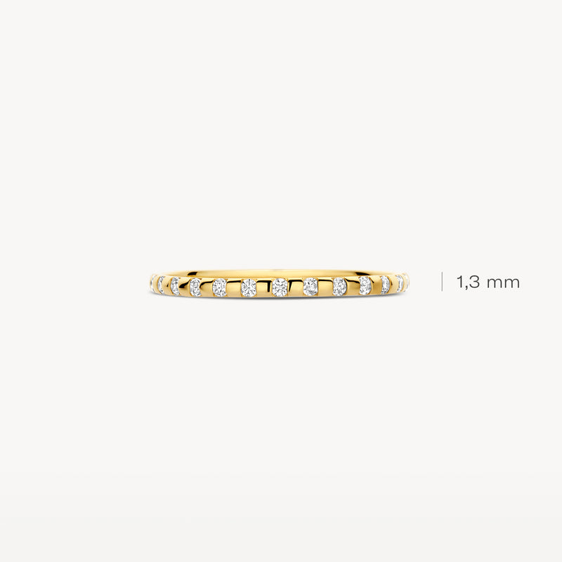 Dunne aanschuifring van 14k goud met kleine zirkonia steen inzet aan bovenzijde.