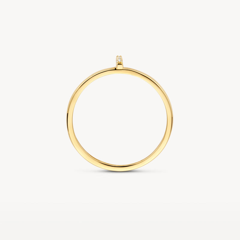 Dunne aanschuifring van 14k geel goud met kleine zirkonia bovenop.