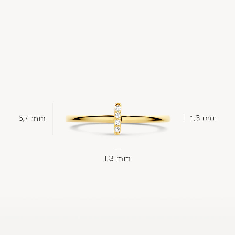 Dunne 14k gouden aanschuifring met kleine zirkonia en slanke band van 1,3 mm.