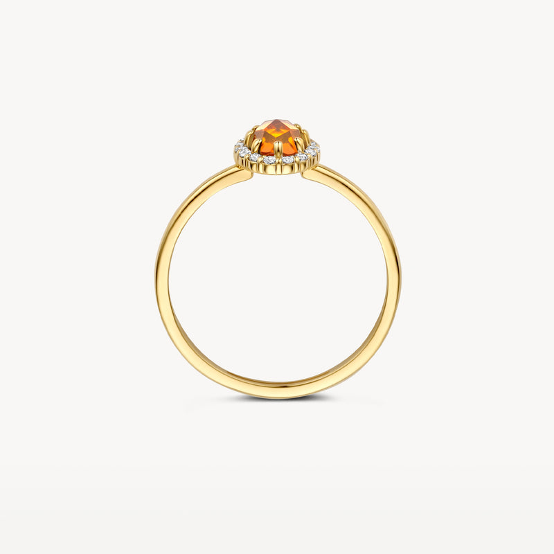 14k Goud ring met kleine ronde madeira citrien steen en dunne band.