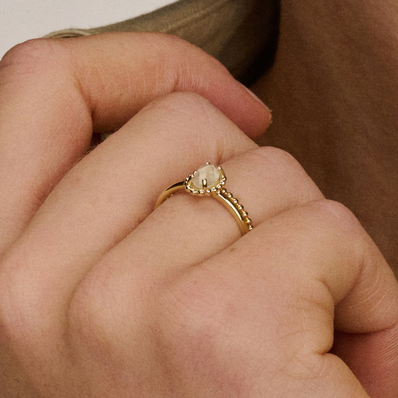 Ring met Parelmoer en Bergkristal in 14k goud