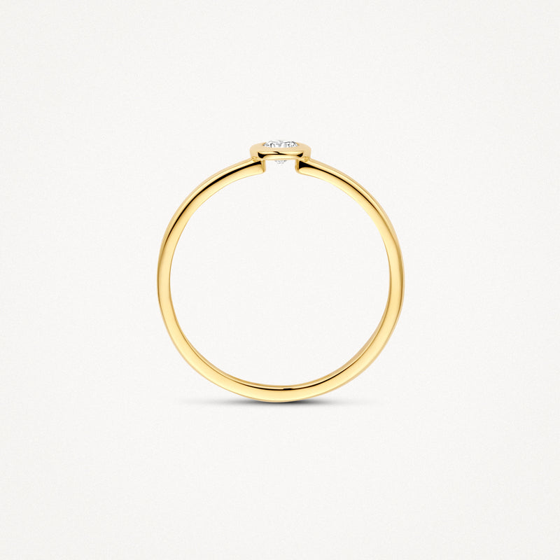 14k goud smalle aanschuifring met kleine zirkonia in het midden.