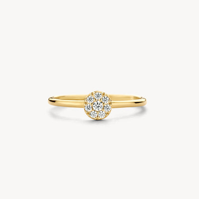 Bague en or 14k avec petite Zircone en grappe et bande étroite.