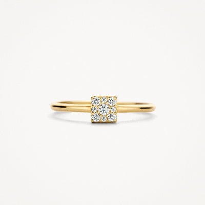 Bague en or 14k avec monture carrée et petits zircons.