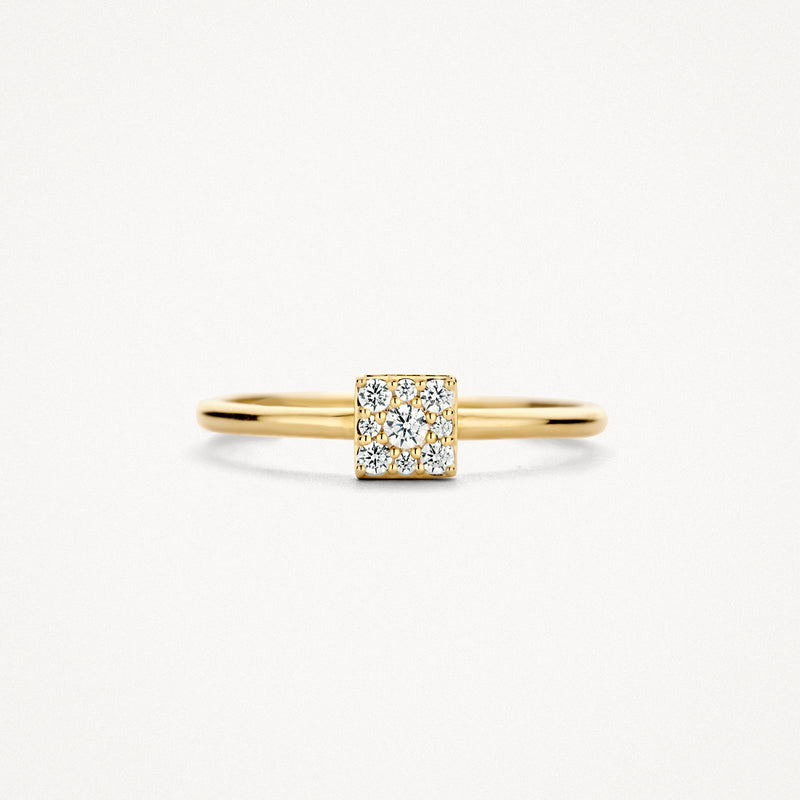 Bague en or 14k avec monture carrée et petits zircons.