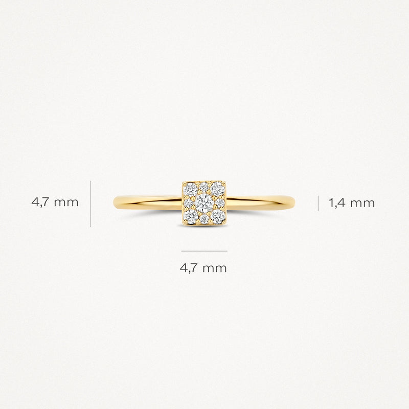 Fine bague à enfiler en or 14k avec zircone carrée mesurant 4,7 mm de largeur et 1,4 mm de hauteur.