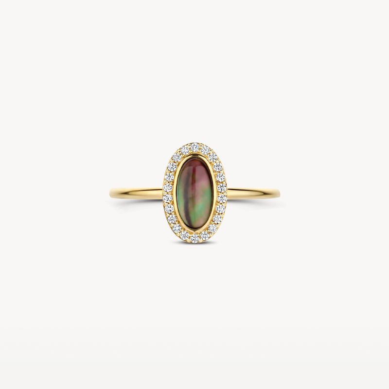 Ring 1279YBQ - 585er Gold mit Schwarzer Perlmutt und Zirkonia