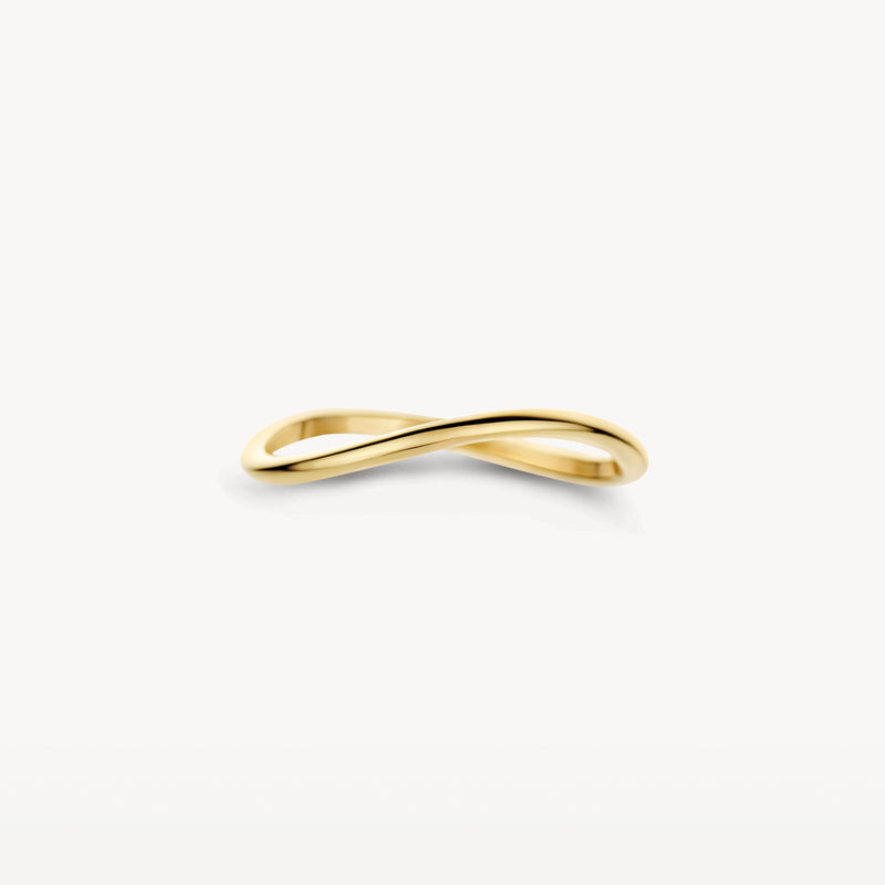 Bague finement ciselée en or jaune 14 carats, vue de profil.
