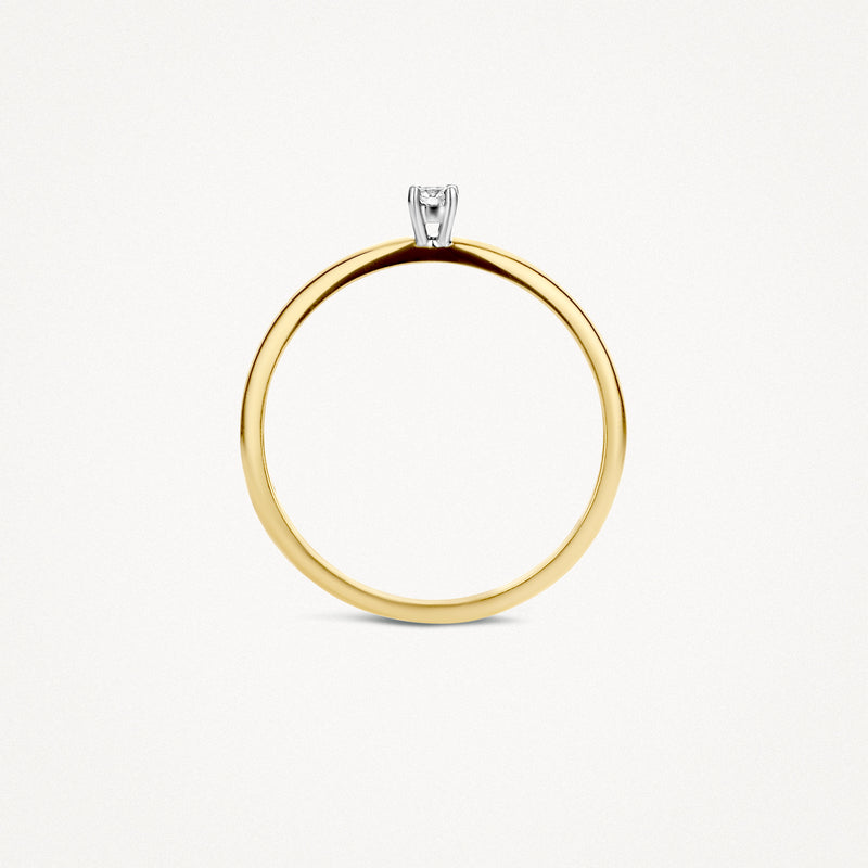 Diamanten solitair ring in 14k geel goud met een 14k wit gouden zetting.