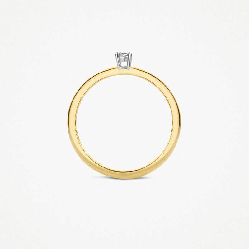 Bicolor solitair ring met 14k geel goud en 14k wit goud bezet met een enkele diamant.