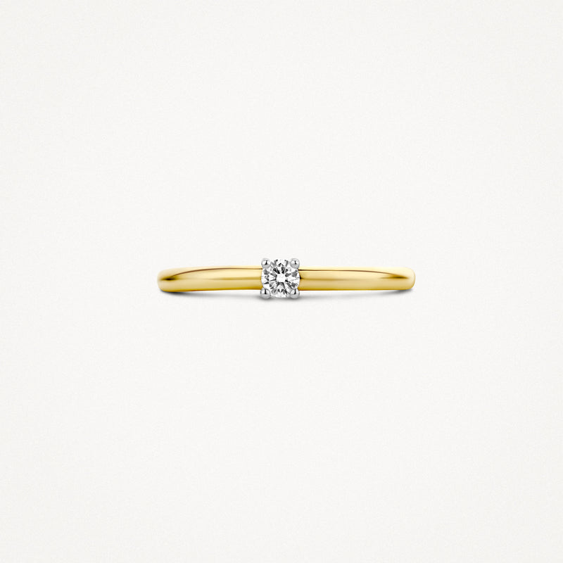 14k geel goud ring met solitaire natuurlijke diamant, fijne band.