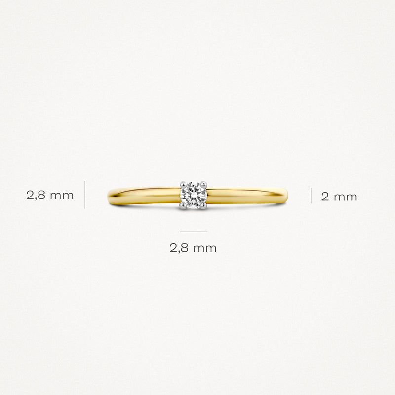 Dunne solitair ring met 14k geel goud en natuurlijke diamant van 2,8 mm breedte.