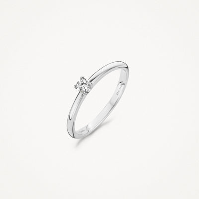14k wit gouden solitair ring met ronde diamant en slanke band.