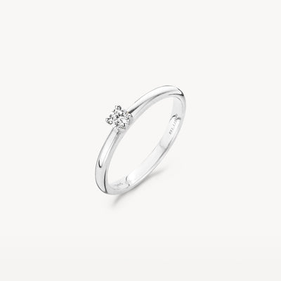 Smalle solitair ring van 14k wit goud met ronde natuurlijke diamant.