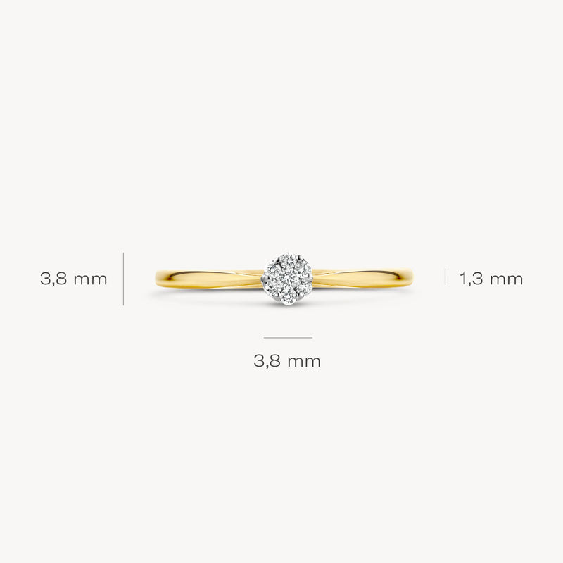 14k geelgouden ring met solitaire natuurlijke diamant van 3,8 mm diameter.