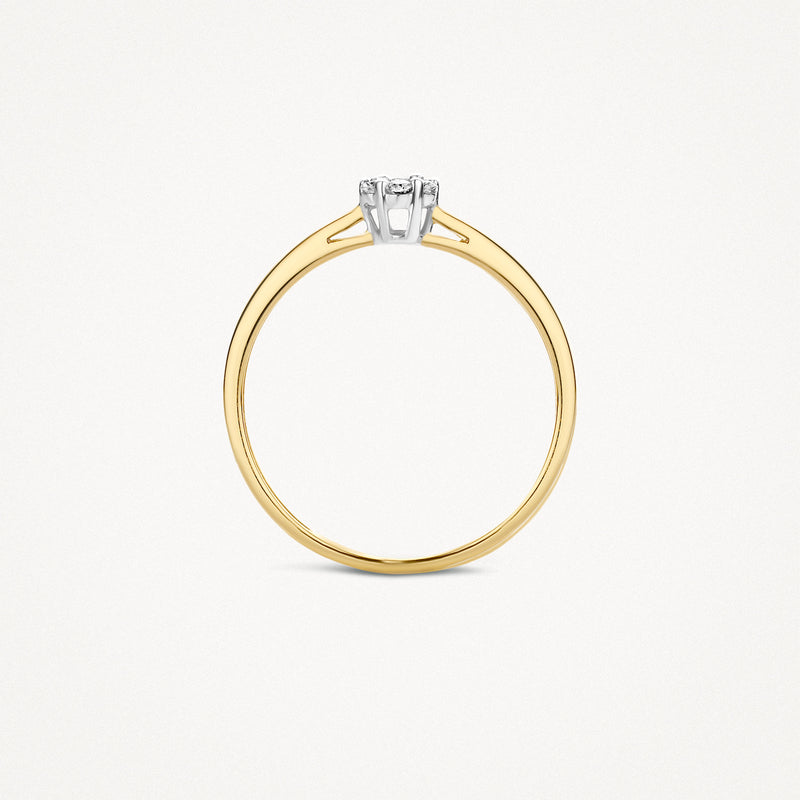 Slanke diamanten ring in 14k geel goud met zetting van 14k wit goud en centrale natuurlijke diamant.