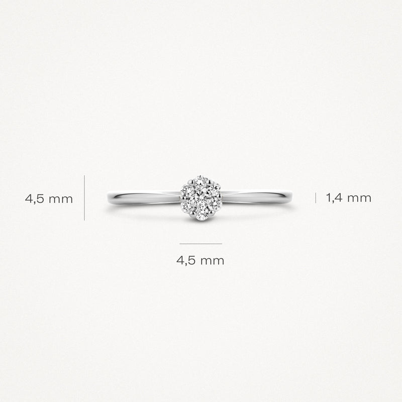 14k wit gouden ring met ronde diamanten solitaire van 4,5 mm en 1,4 mm bandbreedte.