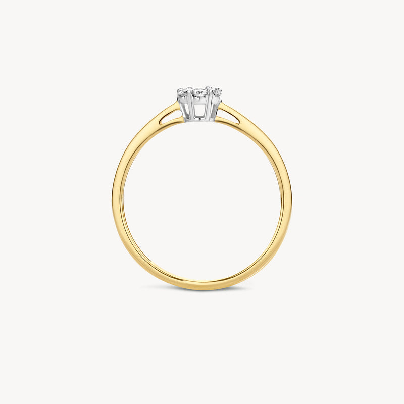 Diamanten ring met 14k geel goud band en 14k wit goud zetting, enkele diamant.