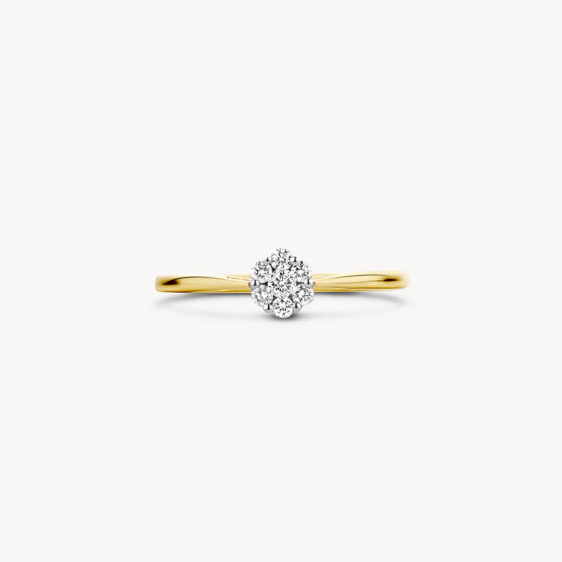 Bicolor ring met 14k geel goud en 14k wit goud en een fonkelende natuurlijke diamant.