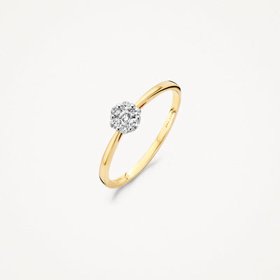 14k geelgouden ring met bicolor zetting en fonkelende natuurlijke diamant.