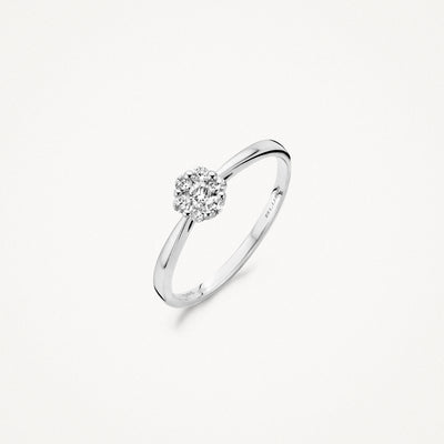 14k wit gouden ring met ronde cluster van natuurlijke diamanten, fijne band.