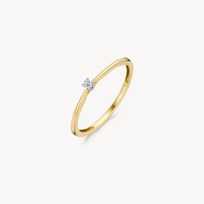 Dunne solitair diamanten ring in 14k geel goud met ronde diamant.