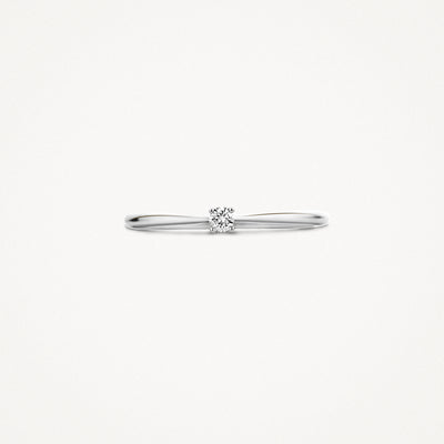 14k wit gouden solitair ring met ronde diamant en fijne band.