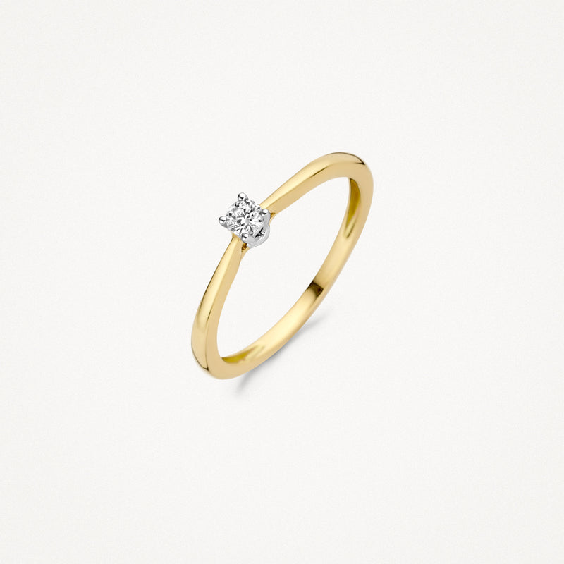 14k geel goud ring met solitair natuurlijke diamant, minimalistische bicolor stijl.