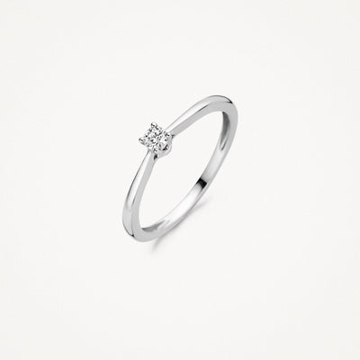 Solitaire ring met ronde diamant in 14k wit goud band.