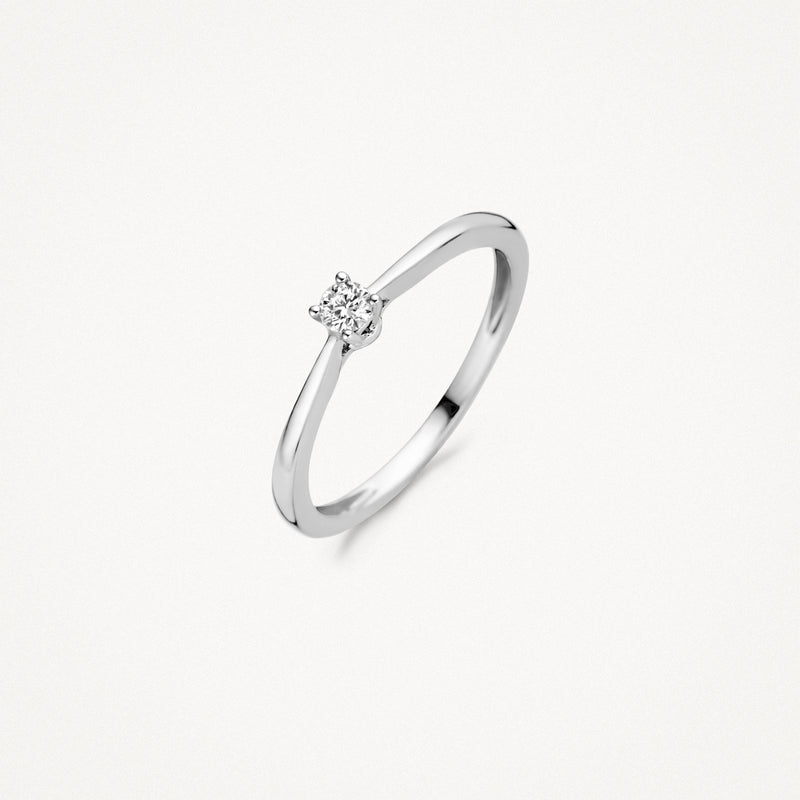 Solitaire ring met ronde diamant in 14k wit goud band.